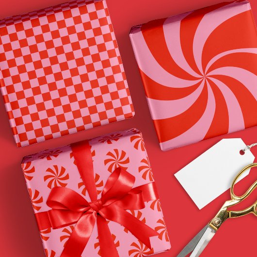 Mod Wavy Groovy Hippie Retro Kerst Roze Rood Inpakpapier Vel