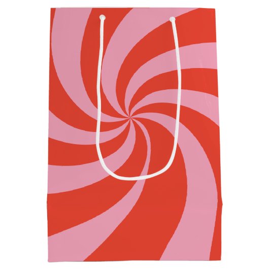 Mod Wavy Groovy Hippie Retro Kerst Roze Rood Medium Cadeauzakje (Achterkant)