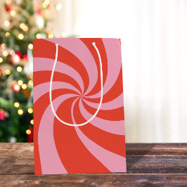 Mod Wavy Groovy Hippie Retro Kerst Roze Rood Medium Cadeauzakje