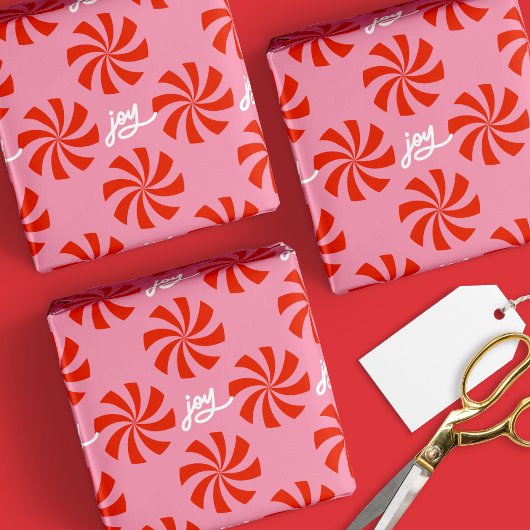 Mod Wavy Pinwheel Spirals Retro Christmas Pink Red Cadeaupapier
