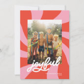 Mod Wavy Retro Christmas Pink Red Foto Feestdagenkaart (Voorkant)