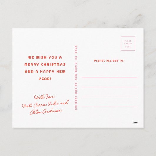 Mod Wavy Retro Groovy Kerst Rood Roze Feestdagenkaart (Achterkant)