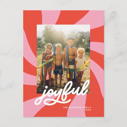 Mod Wavy Retro Groovy Kerst Rood Roze Feestdagenkaart (Voorkant)