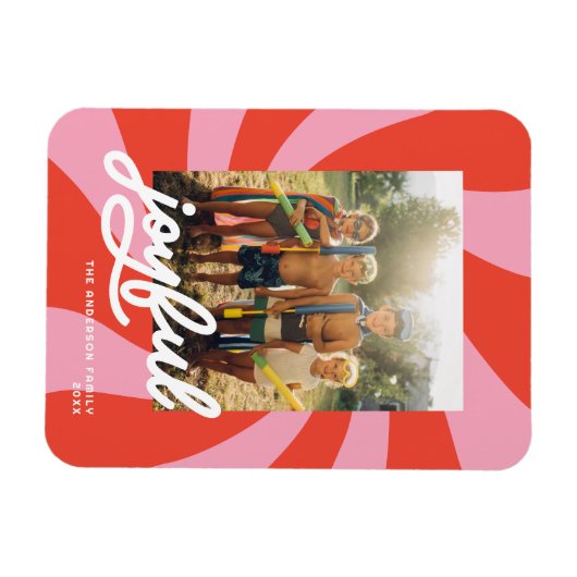 Mod Wavy Retro Groovy Kerstmis Rood Roze Vakantie Magneet (Horizontaal)