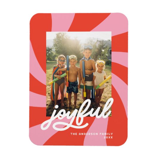 Mod Wavy Retro Groovy Kerstmis Rood Roze Vakantie Magneet (Verticaal)