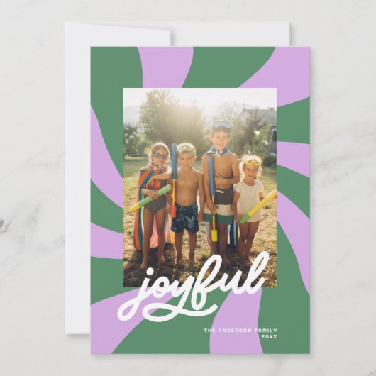 Mod Wavy Retro Groovy Kleurrijke Foto Lila + Groen Feestdagenkaart (Voorkant)