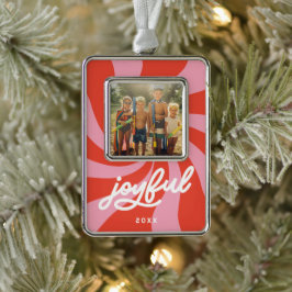 Mod Wavy Retro Groovy Vakantie Rood Roze Verzilverd Omlijst Ornament