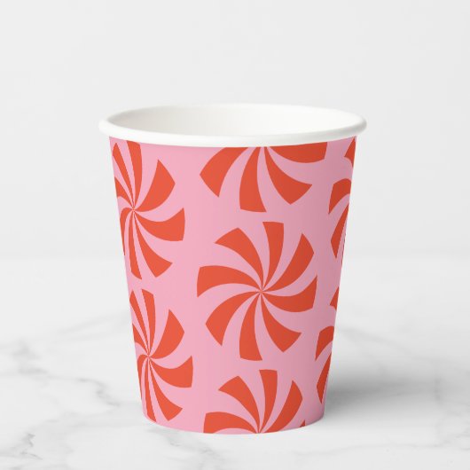 Mod Wavy Retro Kerst Snoep Roze Rode Vakantie Papieren Bekers (Voorkant)