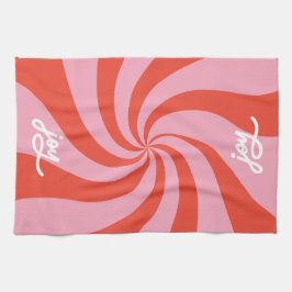 Mod Wavy Retro Kerst Snoep Roze Rode Vakantie Theedoek