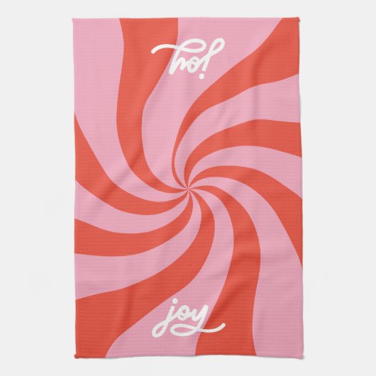 Mod Wavy Retro Kerst Snoep Roze Rode Vakantie Theedoek (Verticaal)