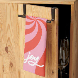 Mod Wavy Retro Kerst Snoep Roze Rode Vakantie Theedoek