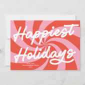Mod Wavy Retro Roze Rode Kerst Niet-Foto Feestdagenkaart (Voorkant)