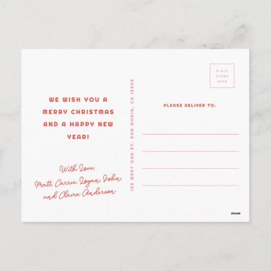 Mod Wavy Retro Roze Rode Kerstfoto Feestdagenkaart (Achterkant)