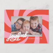 Mod Wavy Retro Roze Rode Kerstfoto Feestdagenkaart (Voorkant)