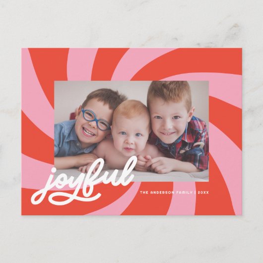 Mod Wavy Retro Roze Rode Kerstfoto Feestdagenkaart (Voorkant)