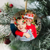 Mod Wavy Retro Roze Rode Kerstfoto Vakantie Keramisch Ornament