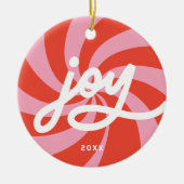 Mod Wavy Retro Roze Rode Kerstfoto Vakantie Keramisch Ornament (Voorkant)