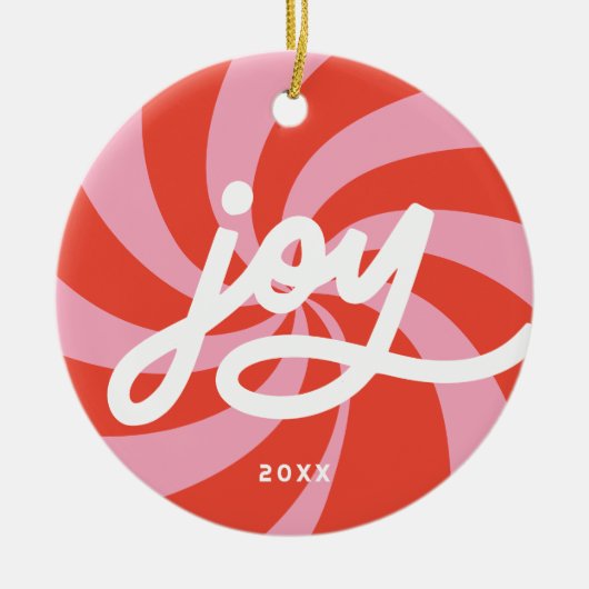 Mod Wavy Retro Roze Rode Kerstfoto Vakantie Keramisch Ornament (Voorkant)