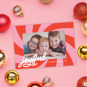 Mod Wavy Retro Roze Rood Kerst Foto Feestdagenkaart