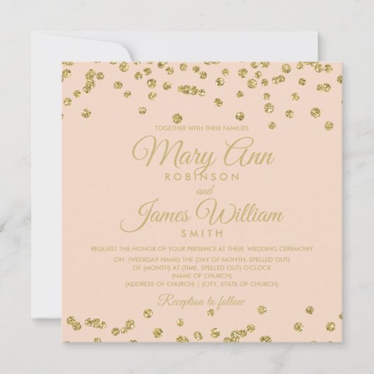 Mod Wedding Gold Faux Glitter Confetti Roos Blush Kaart (Voorkant)