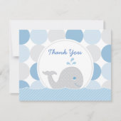 Mod Whale Baby Boy Shower Blue & Grey Stippen Bedankkaart (Voorkant)