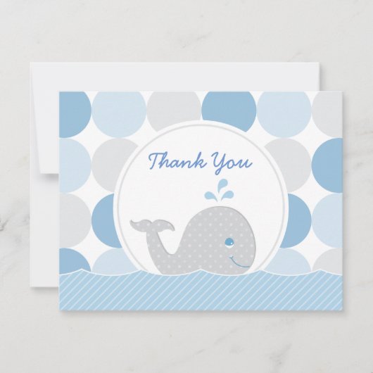 Mod Whale Baby Boy Shower Blue & Grey Stippen Bedankkaart (Voorkant)