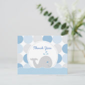 Mod Whale Baby Boy Shower Blue & Grey Stippen Bedankkaart (Staand voorkant)