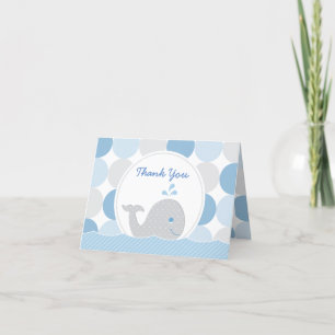 Mod Whale Baby Boy Shower Blue & Grey Stippen Dank Bedankkaart