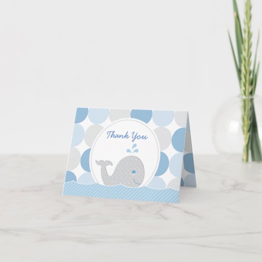 Mod Whale Baby Boy Shower Blue & Grey Stippen Dank Bedankkaart (Voorkant)