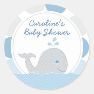 Mod Whale Baby Jongen Douche Blauw en Grijs Sticke Ronde Sticker