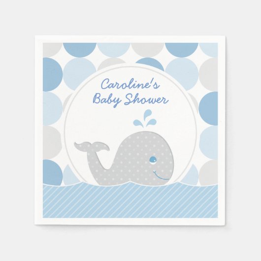 Mod Whale Baby Jongen Douche Blauw & Grijs Servet (Voorkant)
