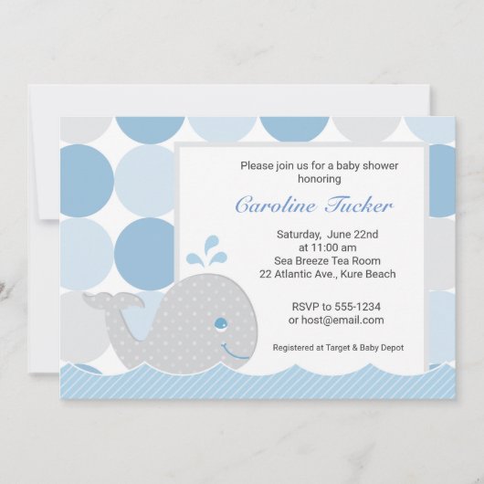 Mod Whale Baby shower Invitation - blauw & grijs Kaart (Voorkant)