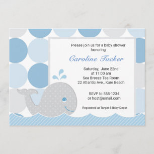Mod Whale Baby shower Invitation - blauw & grijs Kaart