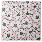Mod Witte En Roze Bloemen Tegeltje (Voorkant)