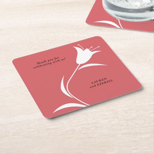 MOD WITTE TULP BRUILOFT KARTONNEN ONDERZETTERS (Schuin)