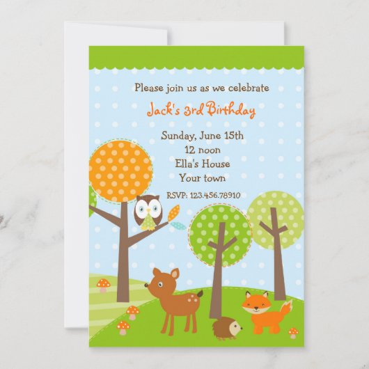 Mod woodgebied Owl BIrthday Party Invitations Kaart (Voorkant)