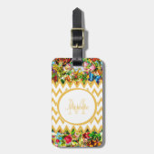 Mod Yellow Chevron  Floral Monogrammatica Name Bagagelabel (Voorkant verticaal)