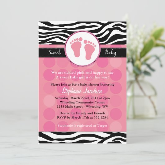 Mod Zebra Print Baby Shower Invitaties Kaart (Staand voorkant)