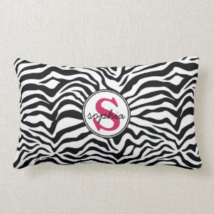 Mod Zebra Print met Girly Pink Monogram Kussen