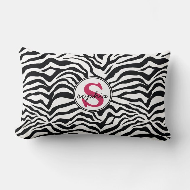 Mod Zebra Print met Girly Pink Monogram Kussen (Voorkant)