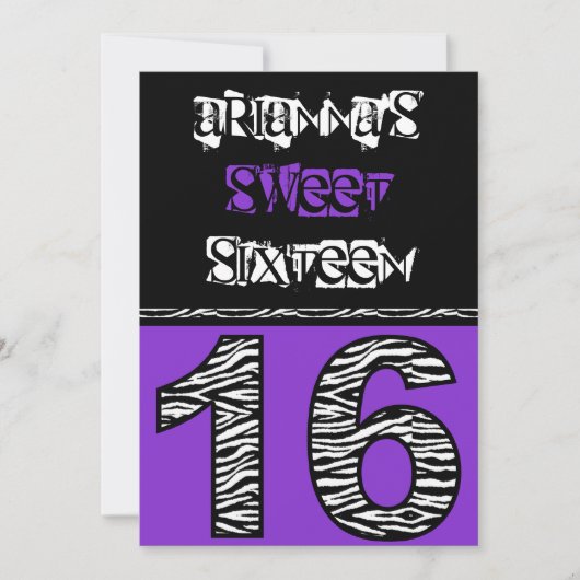 Mod Zebra Print Sweet Sixteen [paars] Kaart (Voorkant)
