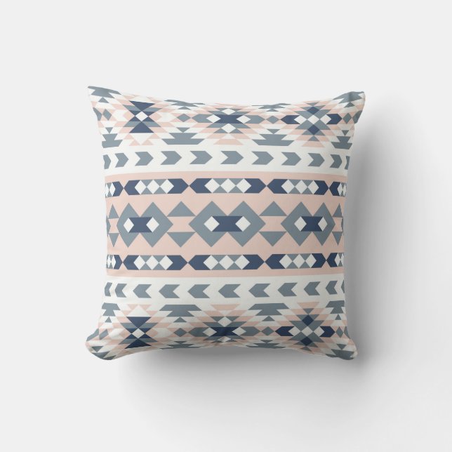 Mod Zuidwest Geometrisch Navy Blush Kussen (Voorkant)