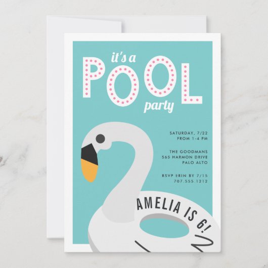 Mod Zwaan | Zwemborrel Verjaardagsuitnodiging Kaart (Voorkant)