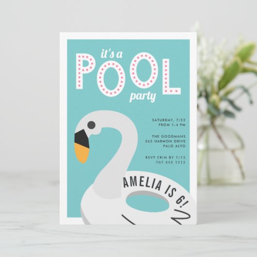 Mod Zwaan | Zwemborrel Verjaardagsuitnodiging Kaart (Staand voorkant)