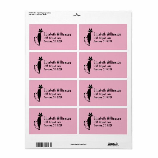Mod Zwart Kat adreslabel Etiket (Full Sheet)