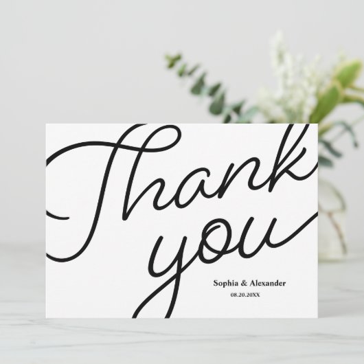 Mod zwart wit script bruiloft Dank je Bedankkaart (Staand voorkant)