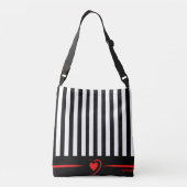 Mod zwarte & witte strepen met helder rood hart crossbody tas (Achterkant)