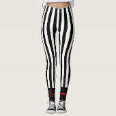 Mod zwarte & witte strepen met helder rood hart leggings (Voorkant)