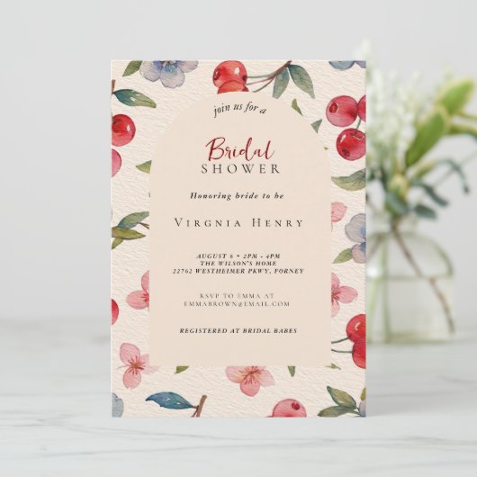 Moda Coquette Cherry en una gran ducha de novia Kaart (Staand voorkant)