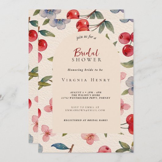 Moda Coquette Cherry en una gran ducha de novia Kaart (Voorkant / Achterkant)